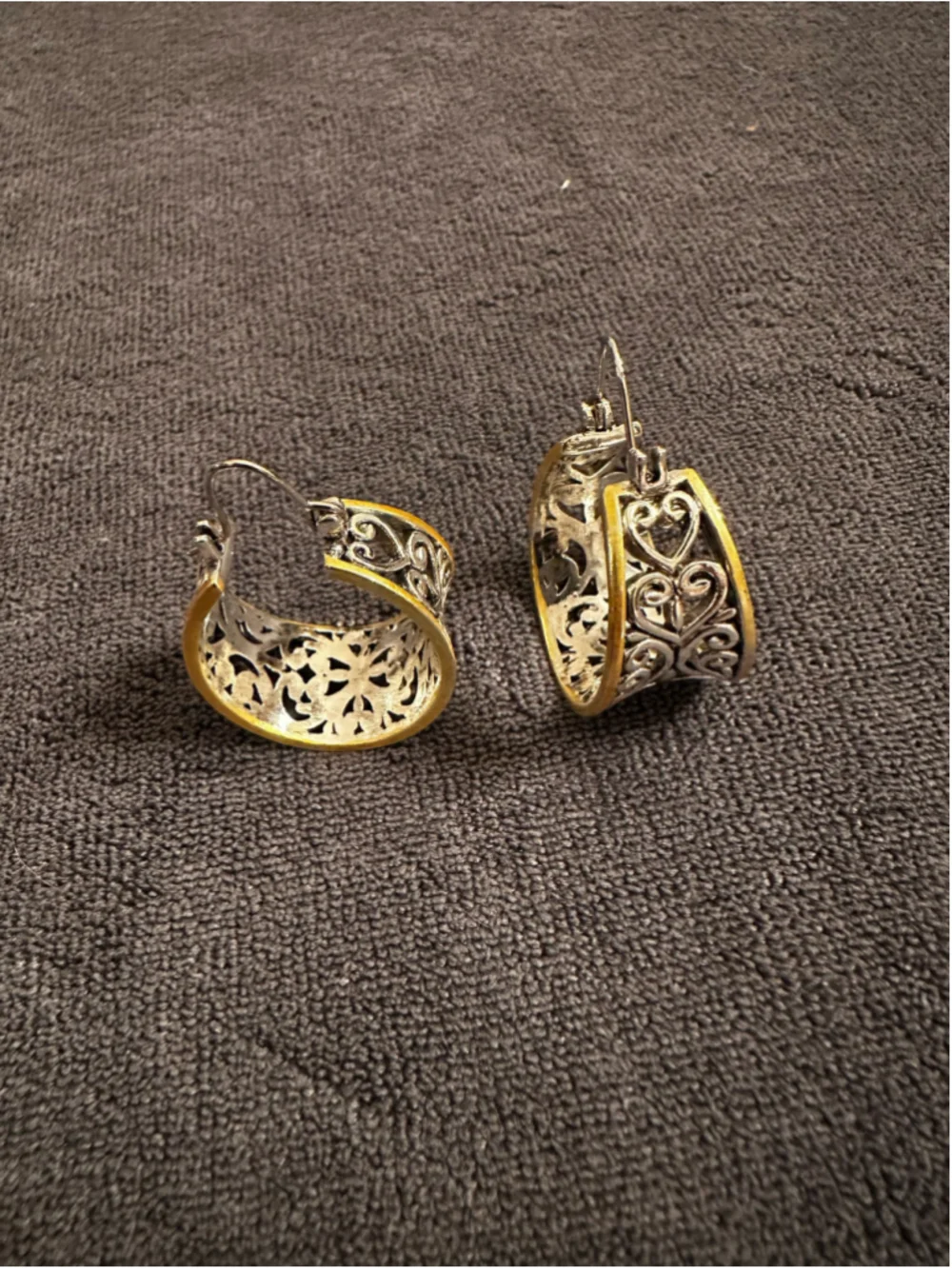 Unbranded Silver and Gold Filigree Hoop Earrings